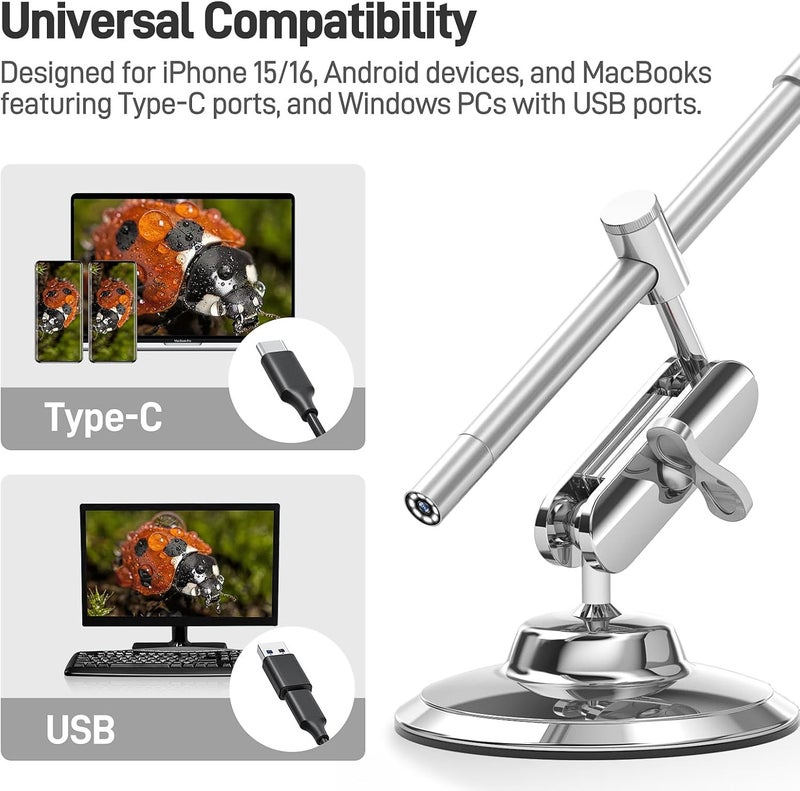 Teslong USB-C Digital Microscope, 10X to 200X Magnification Portable Camera with 8 LED Lights, Handheld Rotating Metal Stand for Coin, Electronic, Compatible with iPhone 15+ and Android Devices - Image 3